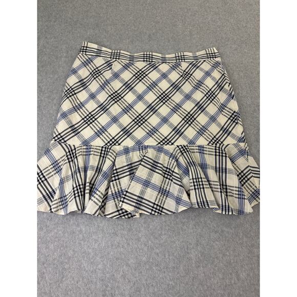 Veronica Beard Blue and White Plaid Ruffle Mini Skirt – Size 10 - Picture 7 of 8